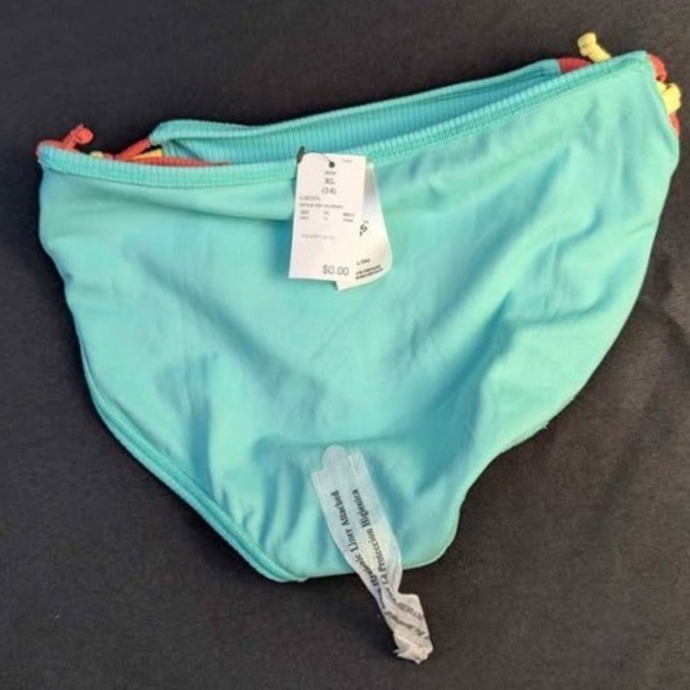 Art Class~Girls Bikini Bottom ~ Size XL 14 ~ Aqua Green/Ribbed/Multi Strappy Tie - Picture 8 of 11